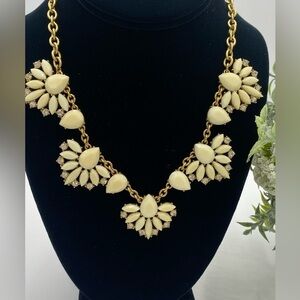 J. Crew women’s Gold Tone‎ Off White Floral Resin Stone Statement Necklace